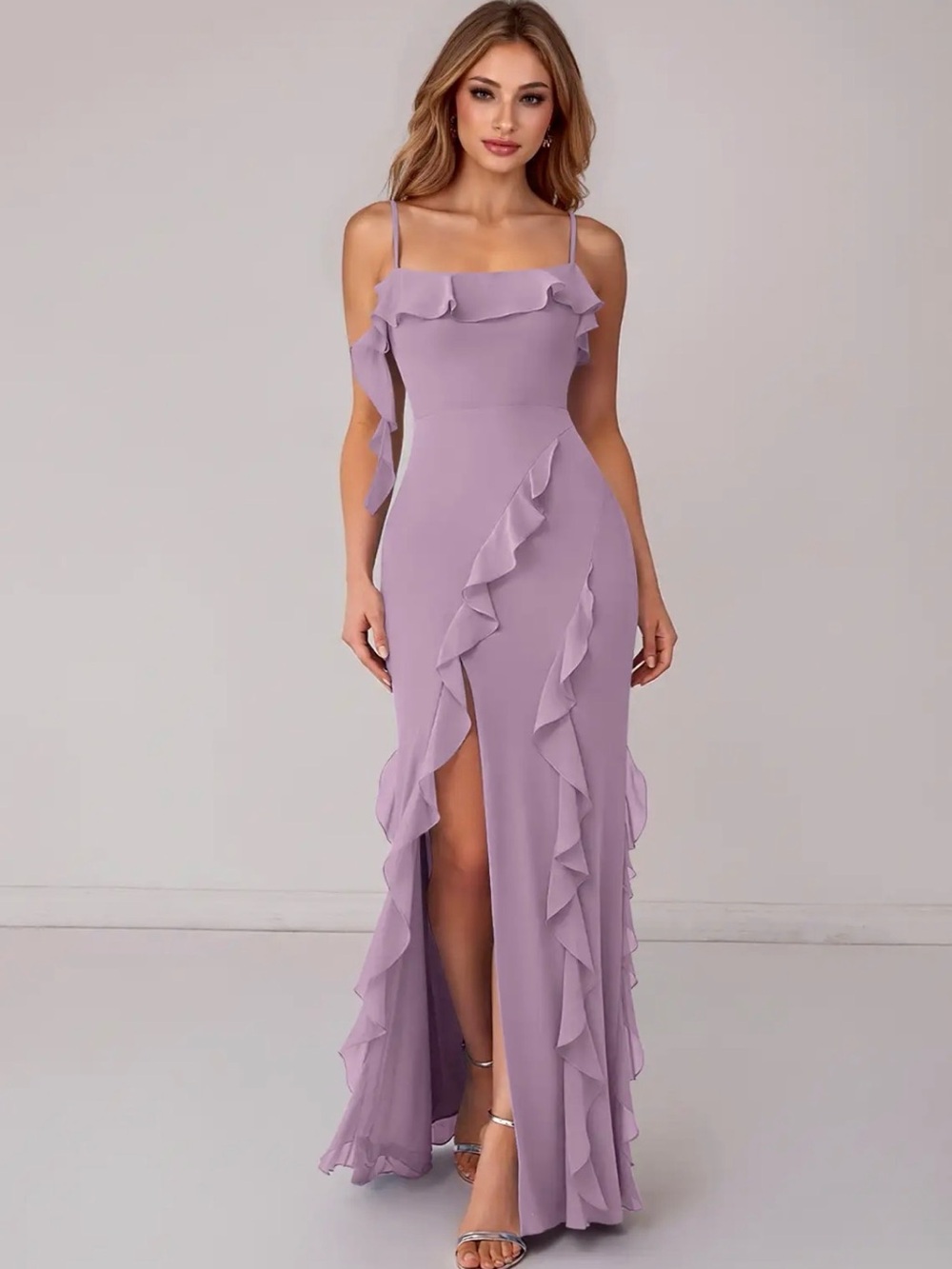 Azazie Malia Barbie Wisteria Sheath Ruched Chiffon Dress
